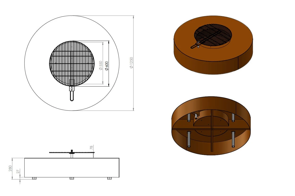 Feuerschale FORNO VLS1 aus Cortenstahl | rund Feuerschale FORNO VLS1 Aus Cortenstahl | Rund -Heizungsanlagen Geschaft feuerschale forno vls1 mit grillrost abmessungen 4 84093
