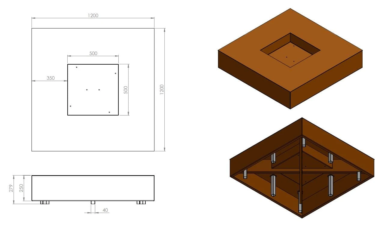 Feuerschale FORNO VLS3 aus Cortenstahl | eckig Feuerschale FORNO VLS3 Aus Cortenstahl | Eckig -Heizungsanlagen Geschaft feuerschale forno vls3 abmessungen 3 84174