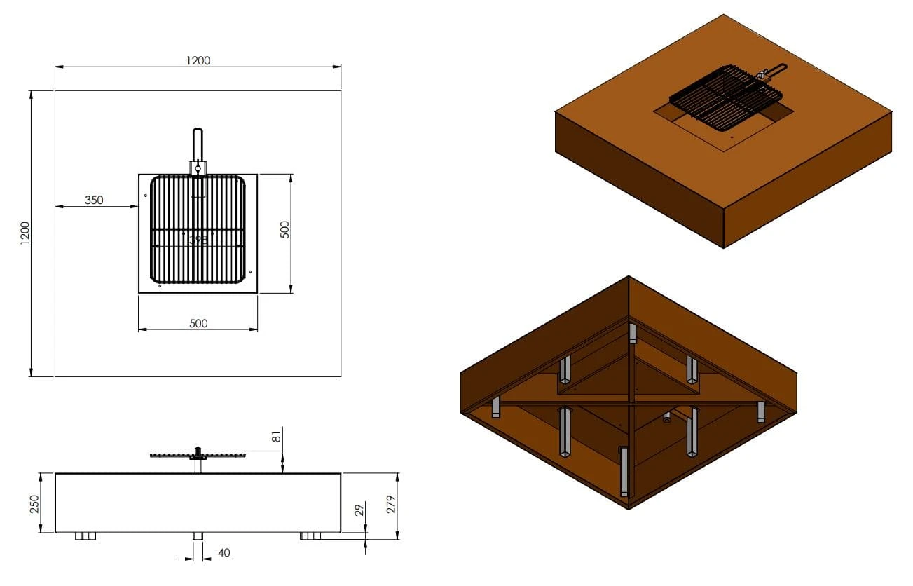 Feuerschale FORNO VLS3 aus Cortenstahl | eckig Feuerschale FORNO VLS3 Aus Cortenstahl | Eckig -Heizungsanlagen Geschaft feuerschale forno vls3 mit grillrost abmessungen 4 84210