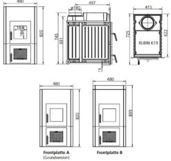 Kachelofeneinsatz LEDA Rubin K19 -Heizungsanlagen Geschaft kachelofeneinsatz leda rubin k19 abmessungen 3 48445